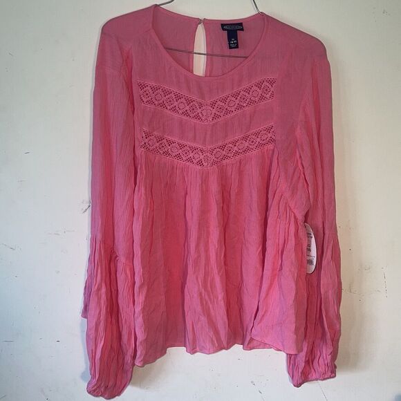 Scoop Women's Top XL-16-18 Pink  Long Sleeve Blouson Sleeve  NWT Ruffle Top - Picture 1 of 9